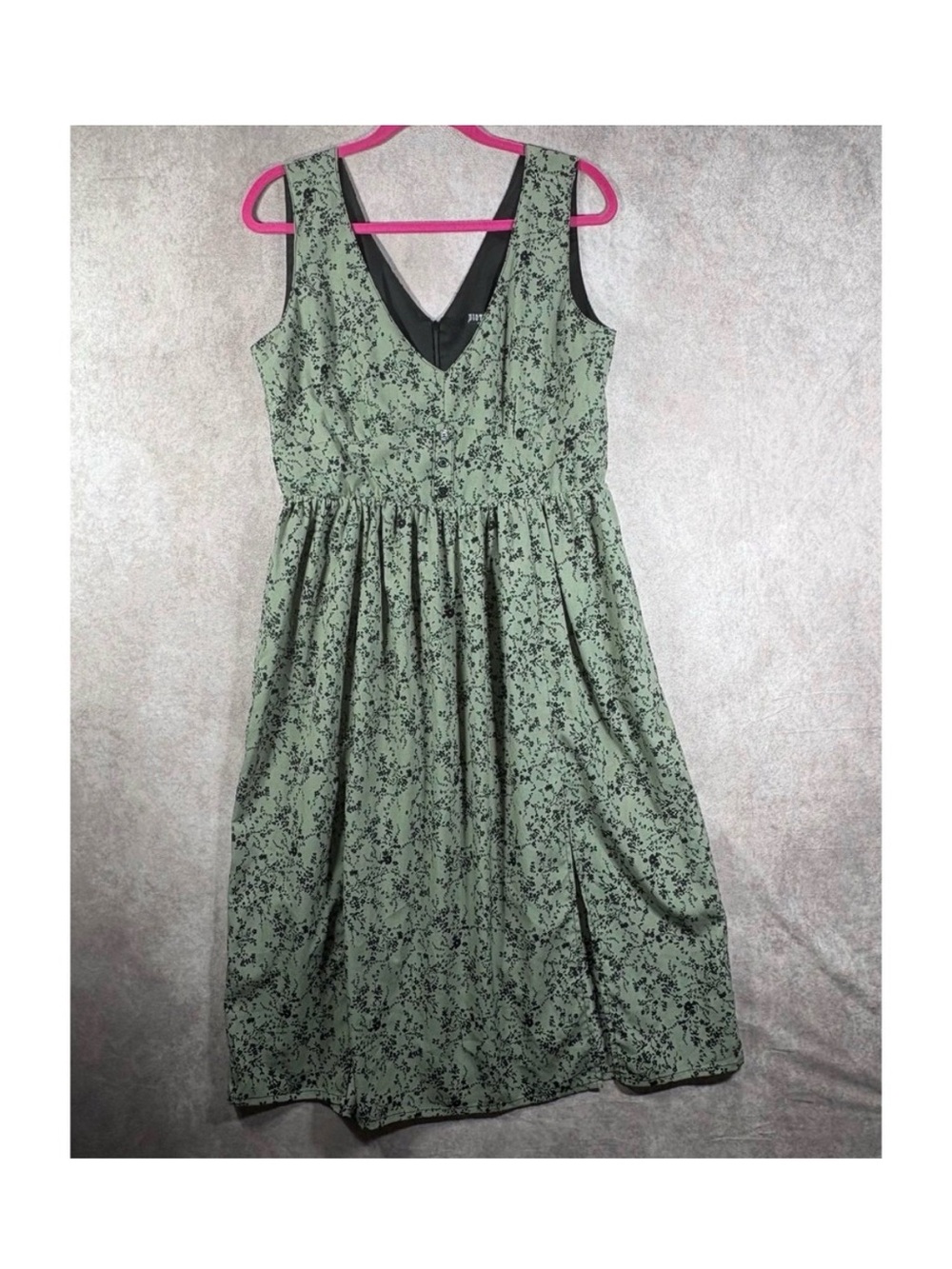Disturbia Cassie Dress Green Floral Midi Sleeveless V-Neck Goth Alt Cottagecore